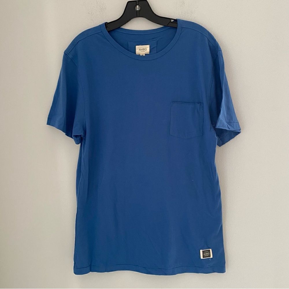 Ambig Men’s Short Sleeve Crew Neck Blue Cotton Basic Teeshirt size L